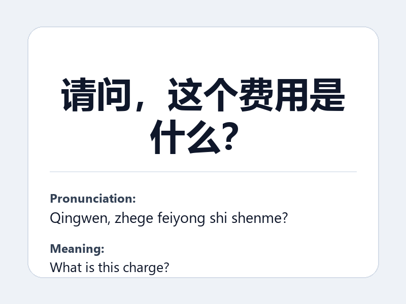 Phrase card: 请问,这个费用是什么? (Qingwen, zhege feiyong shi shenme?) - What is this charge?