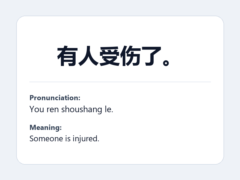 Phrase card: 有人受伤了。 (You ren shoushang le.) - Someone is injured.