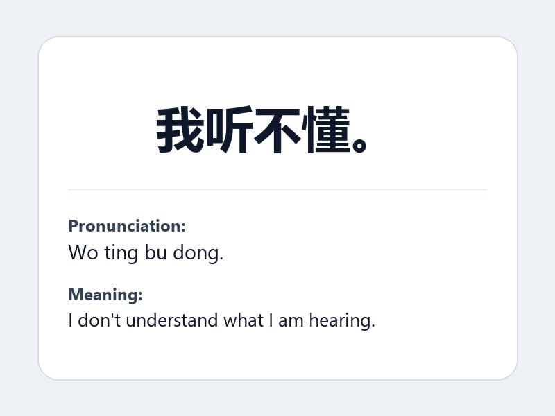 Phrase card: 我听不懂。 (Wo ting bu dong.) - I don't understand what I am hearing.